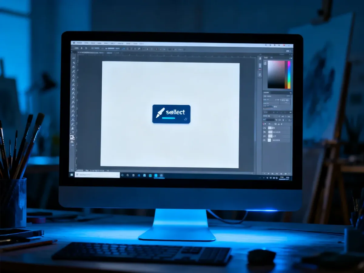 Monitor z otwartym programem graficznym i wybranym narzędziem tekstowym w profesjonalnym studiu projektowym.