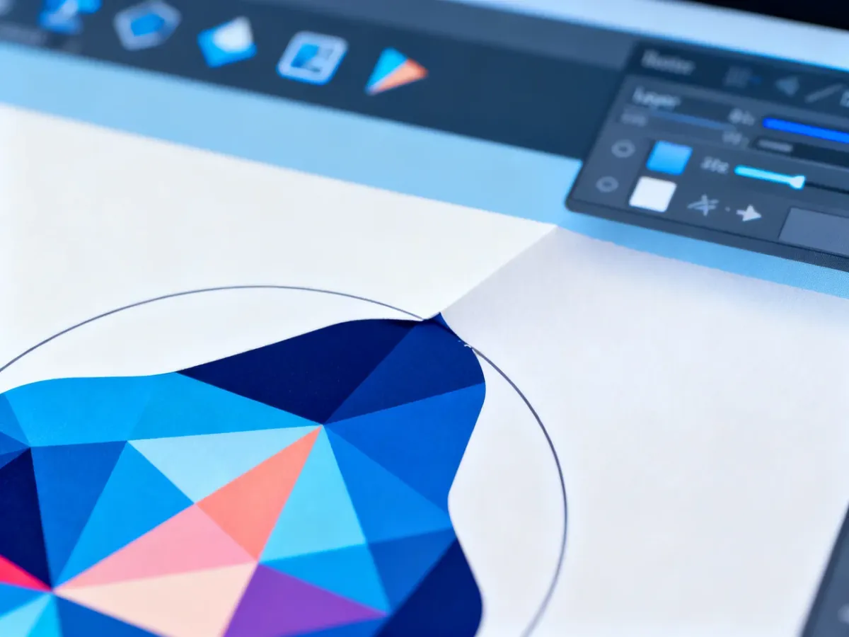 Wektorowa grafika z geometrycznym wzorem przyciętym do kształtu koła w programie Adobe Illustrator.